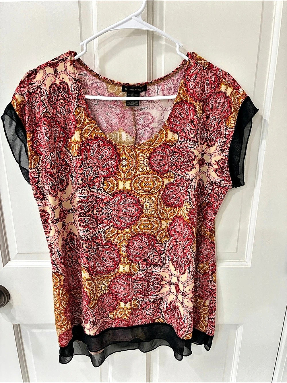 Susan Lawrence Paisley Blouse in Pink & Red Size XL